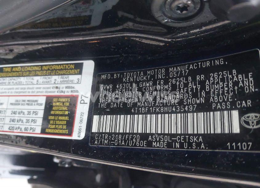 Photo 9 of 2017 Toyota Camry SE (VIN 4T1BF1FK8HU435497)