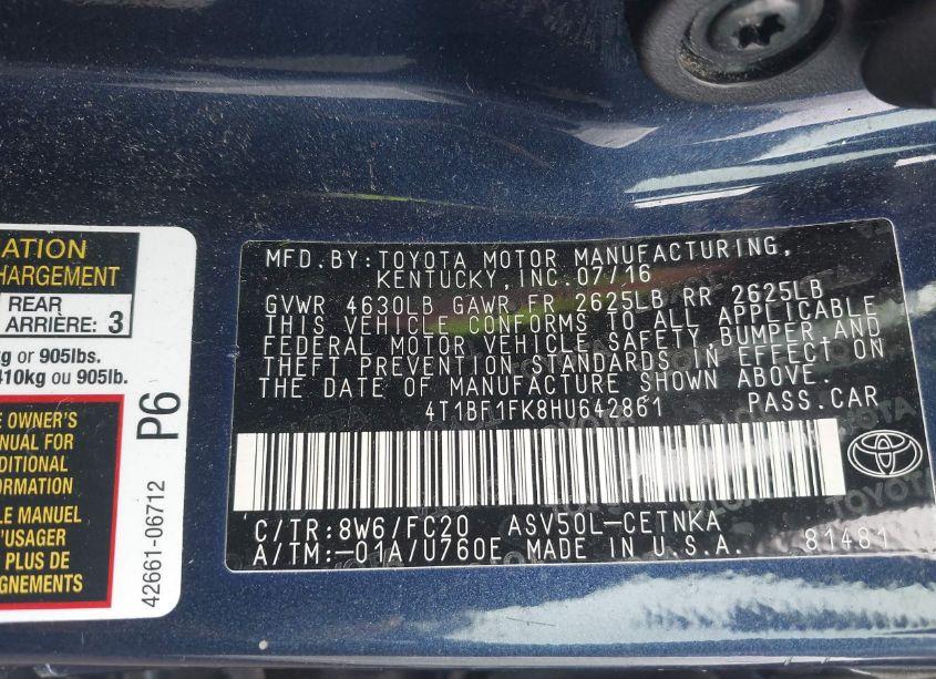 Photo 9 of 2017 Toyota Camry LE (VIN 4T1BF1FK8HU642861)