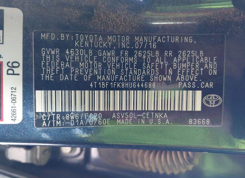 Photo 9 of 2017 Toyota Camry LE (VIN 4T1BF1FK8HU644688)