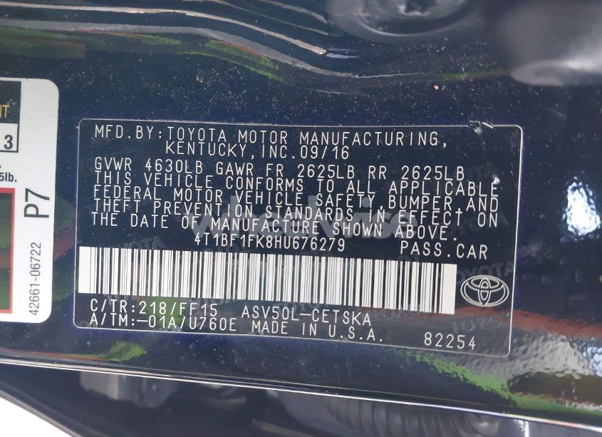 Photo 9 of 2017 Toyota Camry LE/XLE/SE/XSE (VIN 4T1BF1FK8HU676279)