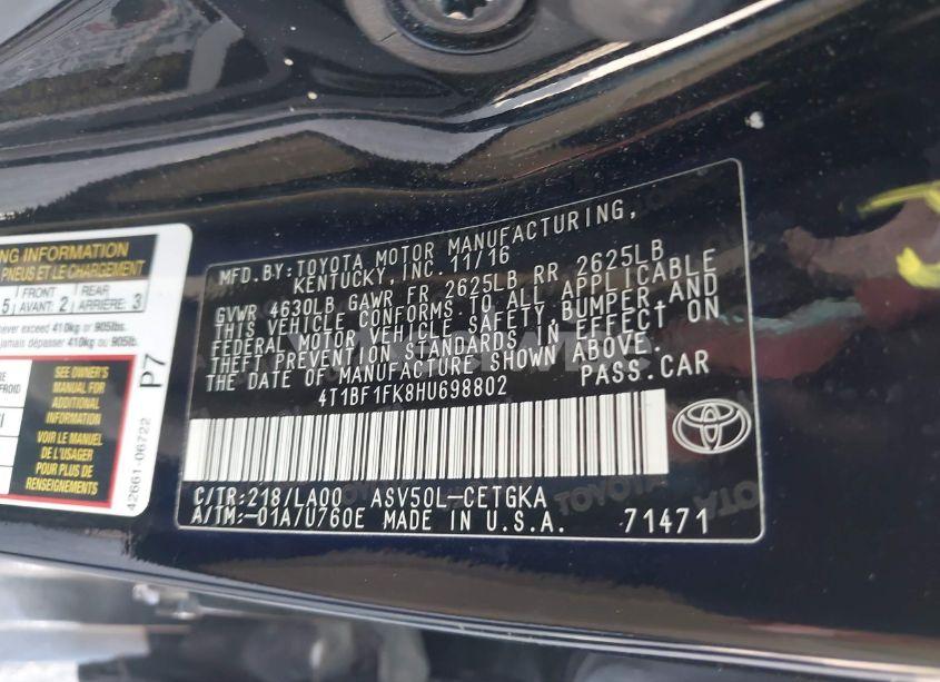 Photo 9 of 2017 Toyota Camry XLE (VIN 4T1BF1FK8HU698802)