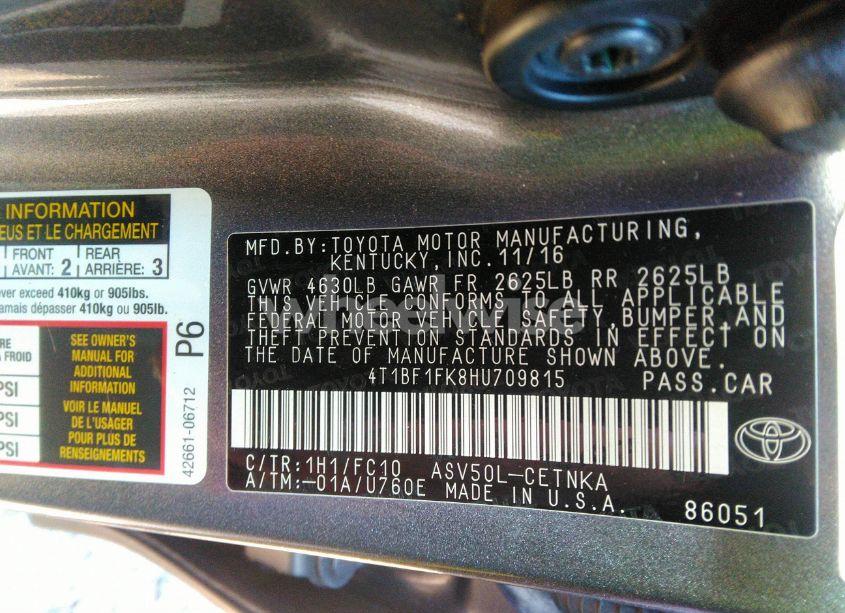 Photo 9 of 2017 Toyota Camry LE (VIN 4T1BF1FK8HU709815)