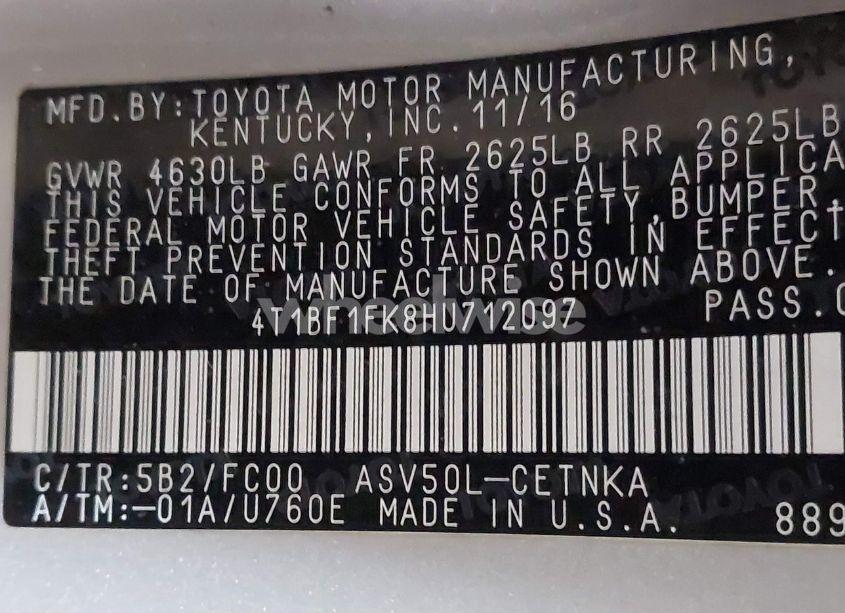 Photo 9 of 2017 Toyota Camry LE (VIN 4T1BF1FK8HU712097)