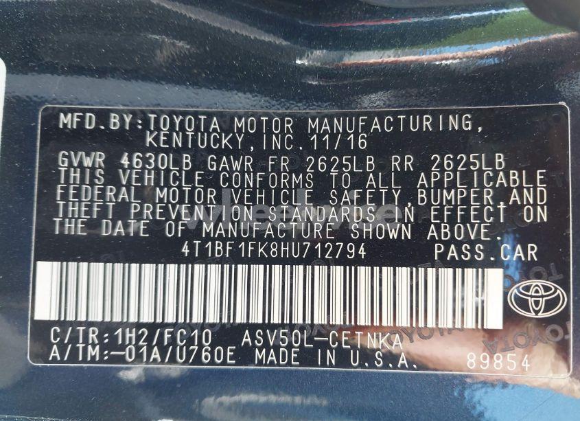 Photo 9 of 2017 Toyota Camry LE (VIN 4T1BF1FK8HU712794)