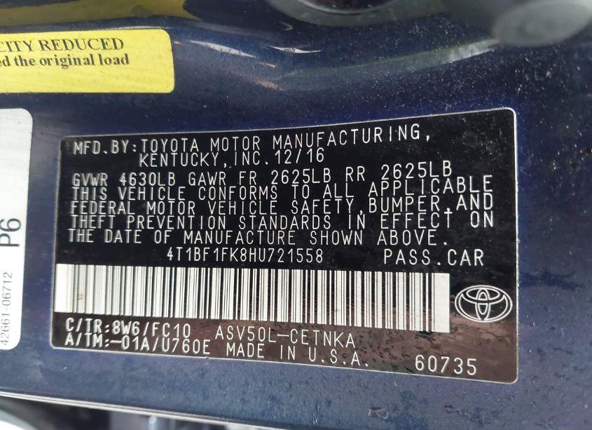 Photo 9 of 2017 Toyota Camry LE (VIN 4T1BF1FK8HU721558)