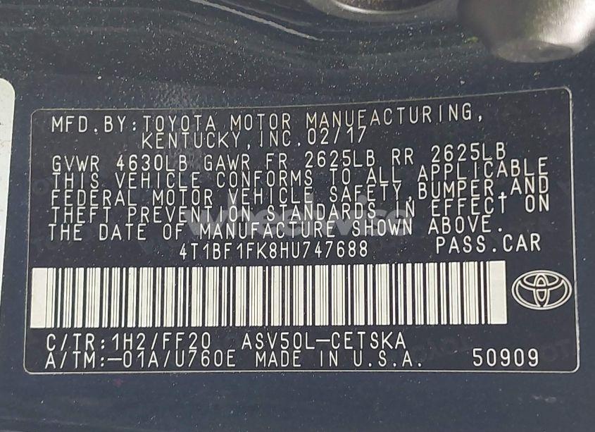 Photo 9 of 2017 Toyota Camry SE (VIN 4T1BF1FK8HU747688)