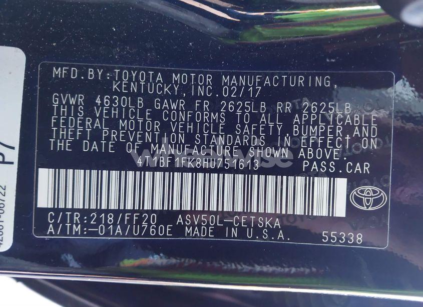 Photo 9 of 2017 Toyota Camry SE (VIN 4T1BF1FK8HU751613)