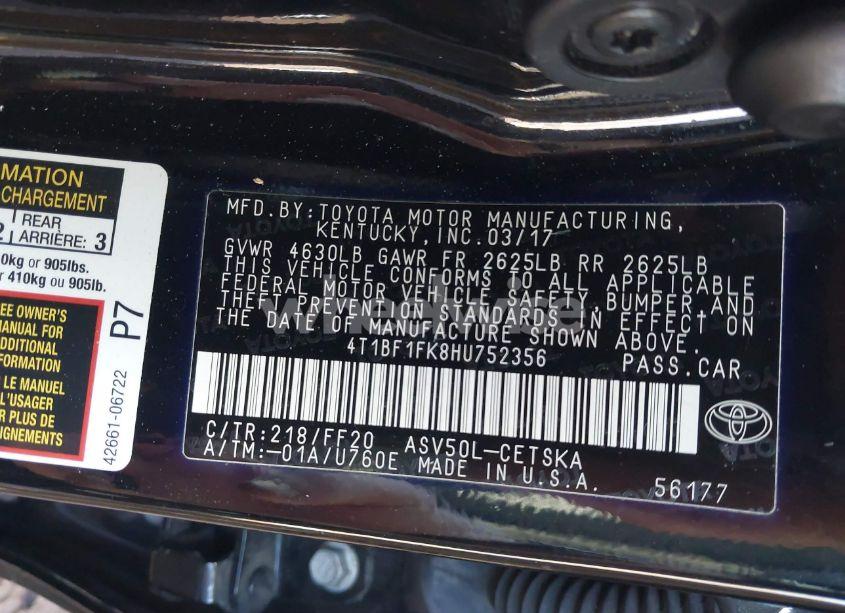 Photo 9 of 2017 Toyota Camry SE (VIN 4T1BF1FK8HU752356)