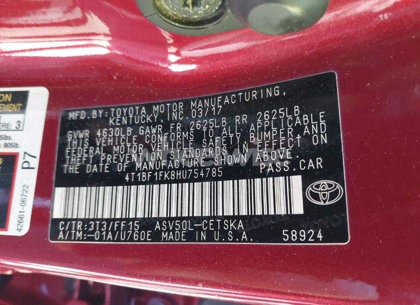 Photo 9 of 2017 Toyota Camry SE (VIN 4T1BF1FK8HU754785)