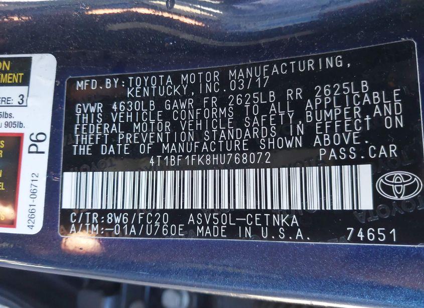 Photo 9 of 2017 Toyota Camry LE (VIN 4T1BF1FK8HU768072)