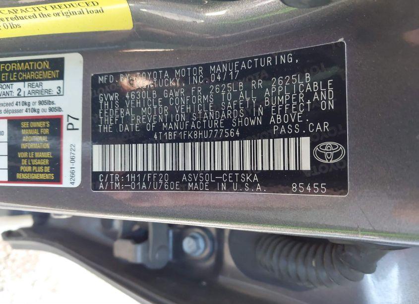 Photo 9 of 2017 Toyota Camry SE (VIN 4T1BF1FK8HU777564)