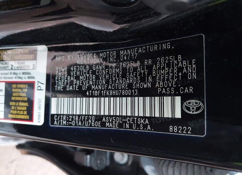 Photo 9 of 2017 Toyota Camry SE (VIN 4T1BF1FK8HU780013)