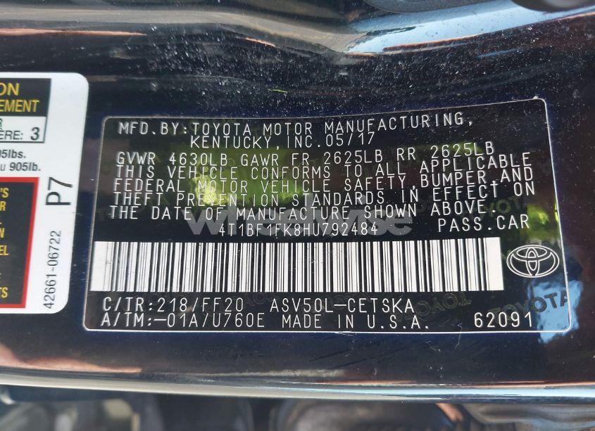 Photo 9 of 2017 Toyota Camry LE/XLE/SE/XSE (VIN 4T1BF1FK8HU792484)