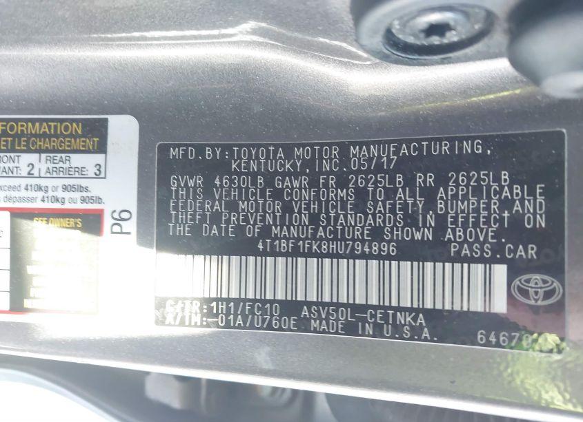 Photo 9 of 2017 Toyota Camry LE (VIN 4T1BF1FK8HU794896)