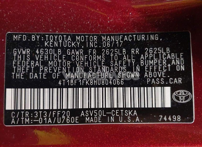 Photo 9 of 2017 Toyota Camry SE (VIN 4T1BF1FK8HU804066)