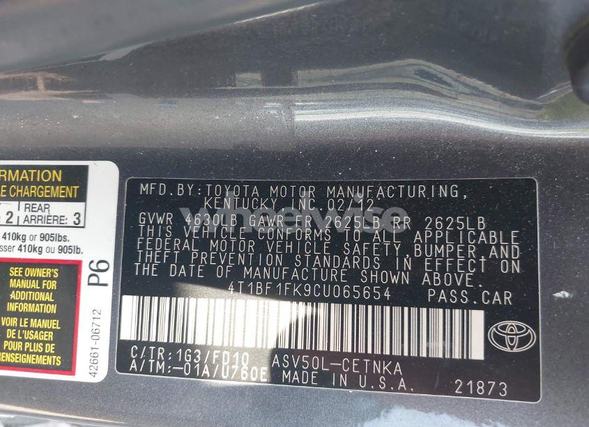 Photo 9 of 2012 Toyota Camry LE (VIN 4T1BF1FK9CU065654)