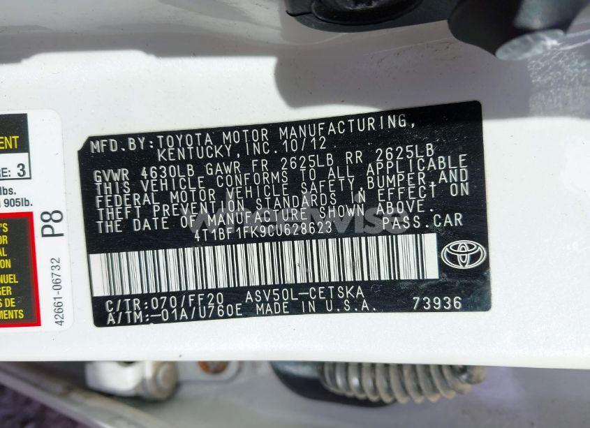 Photo 9 of 2012 Toyota Camry SE LIMITED EDITION (VIN 4T1BF1FK9CU628623)