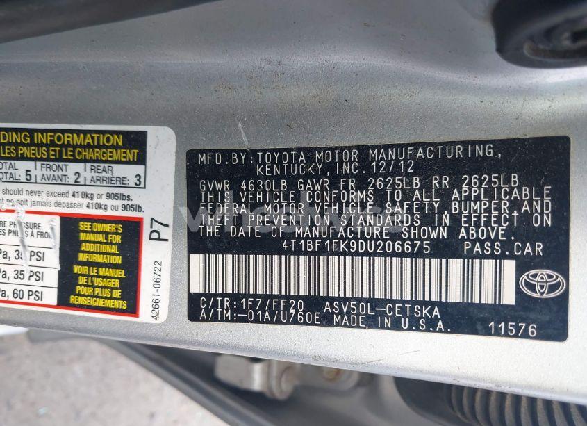 Photo 9 of 2013 Toyota Camry L/LE/SE/XLE (VIN 4T1BF1FK9DU206675)