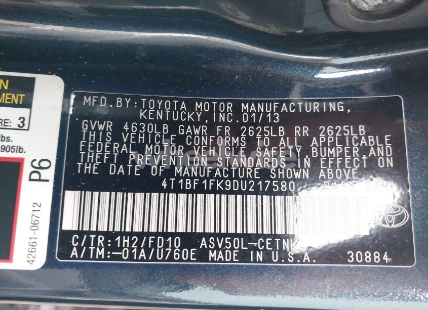 Photo 9 of 2013 Toyota Camry LE (VIN 4T1BF1FK9DU217580)