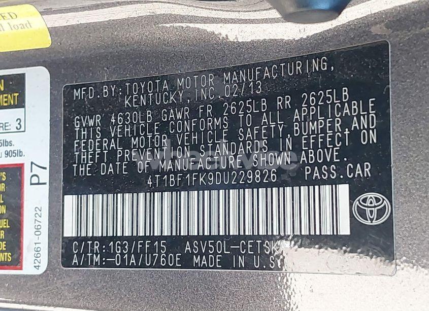 Photo 9 of 2013 Toyota Camry SE (VIN 4T1BF1FK9DU229826)