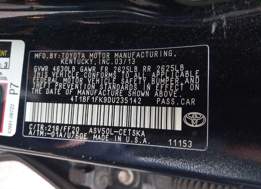 Photo 9 of 2013 Toyota Camry SE (VIN 4T1BF1FK9DU235142)