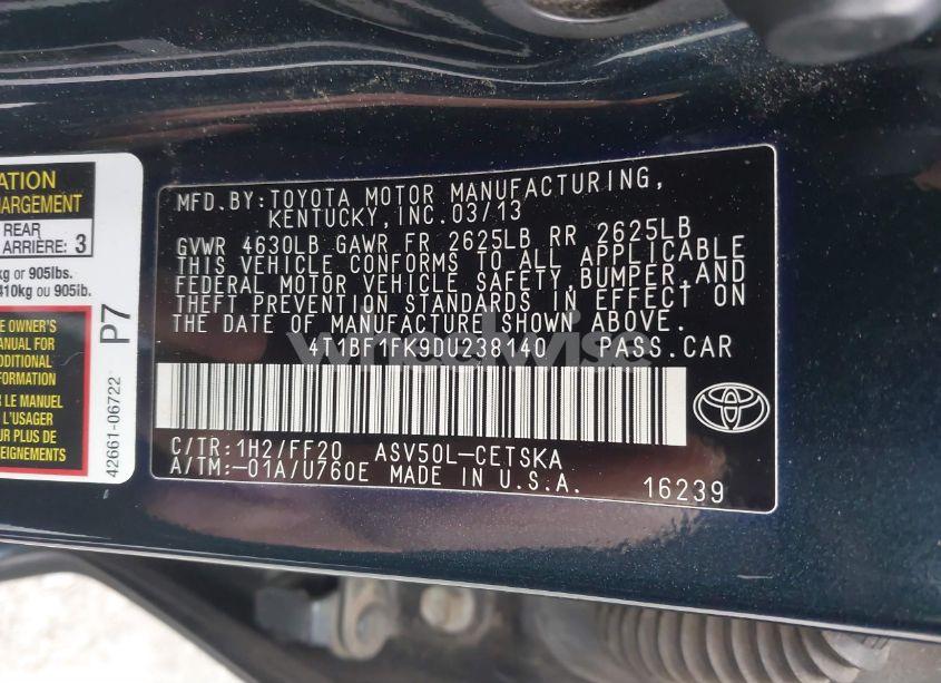 Photo 9 of 2013 Toyota Camry SE (VIN 4T1BF1FK9DU238140)