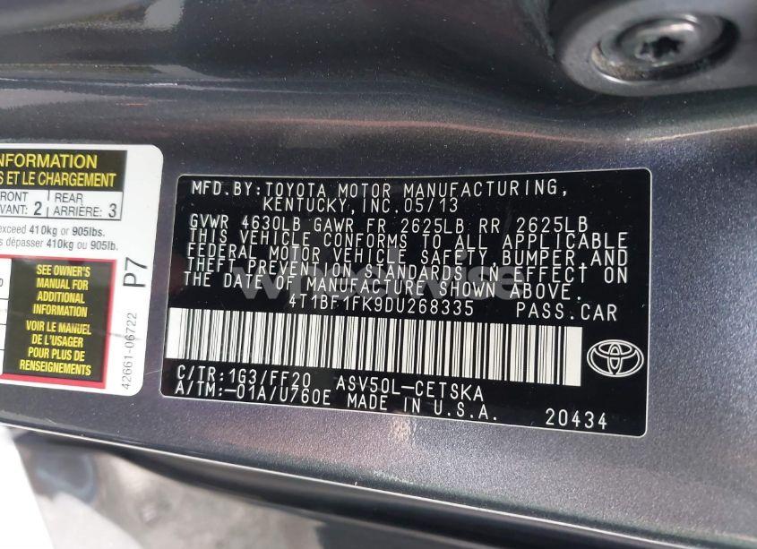 Photo 9 of 2013 Toyota Camry SE (VIN 4T1BF1FK9DU268335)