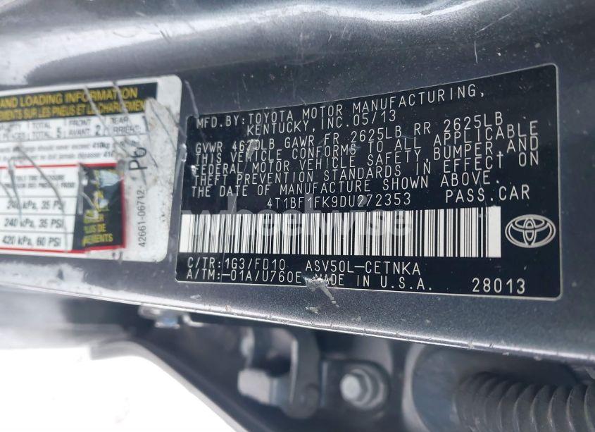 Photo 9 of 2013 Toyota Camry LE (VIN 4T1BF1FK9DU272353)