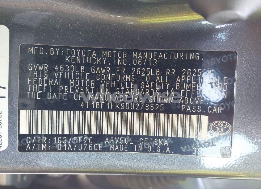 Photo 9 of 2013 Toyota Camry SE (VIN 4T1BF1FK9DU278525)