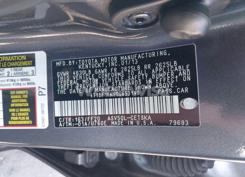 Photo 9 of 2013 Toyota Camry SE (VIN 4T1BF1FK9DU653149)