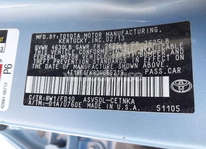 Photo 9 of 2013 Toyota Camry LE (VIN 4T1BF1FK9DU665219)