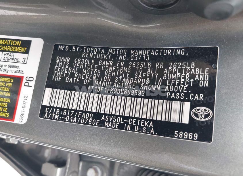 Photo 9 of 2013 Toyota Camry L (VIN 4T1BF1FK9DU669593)