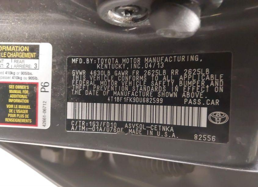 Photo 9 of 2013 Toyota Camry LE (VIN 4T1BF1FK9DU682599)