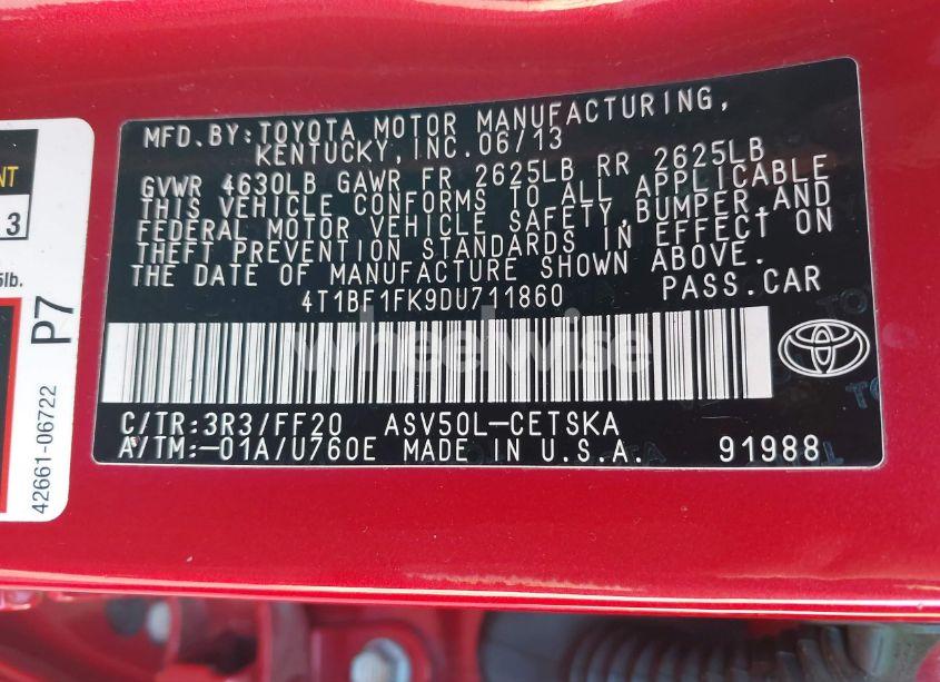 Photo 9 of 2013 Toyota Camry SE (VIN 4T1BF1FK9DU711860)