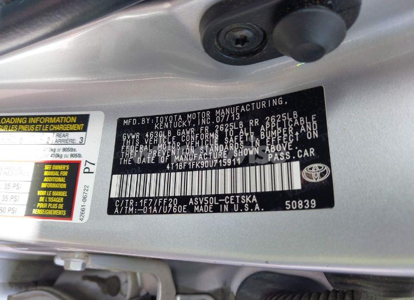 Photo 9 of 2013 Toyota Camry SE (VIN 4T1BF1FK9DU715911)