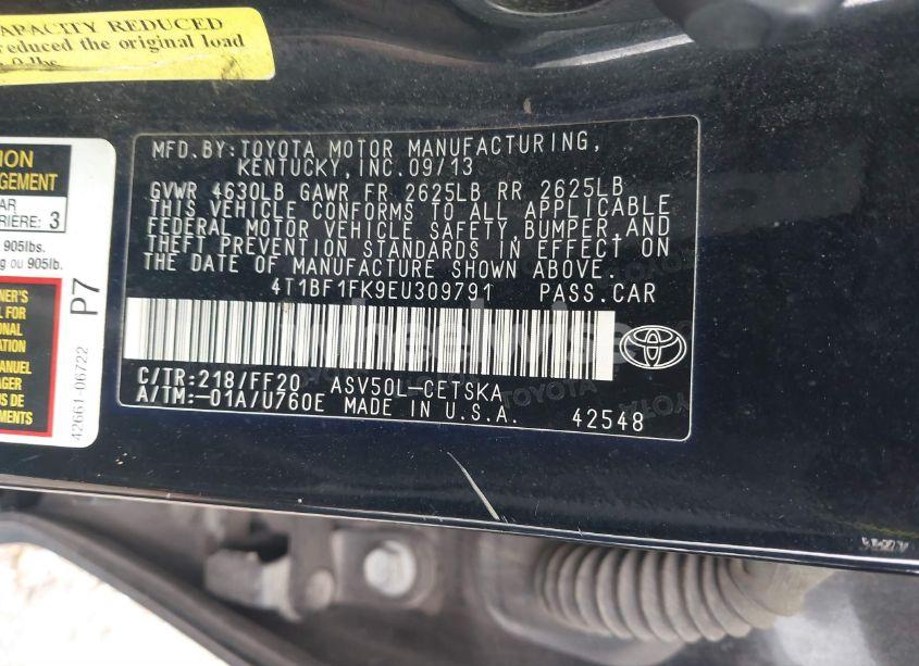 Photo 9 of 2014 Toyota Camry SE (VIN 4T1BF1FK9EU309791)