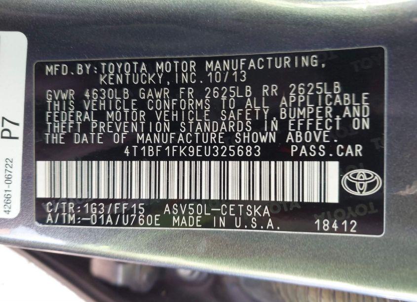 Photo 9 of 2014 Toyota Camry SE (VIN 4T1BF1FK9EU325683)