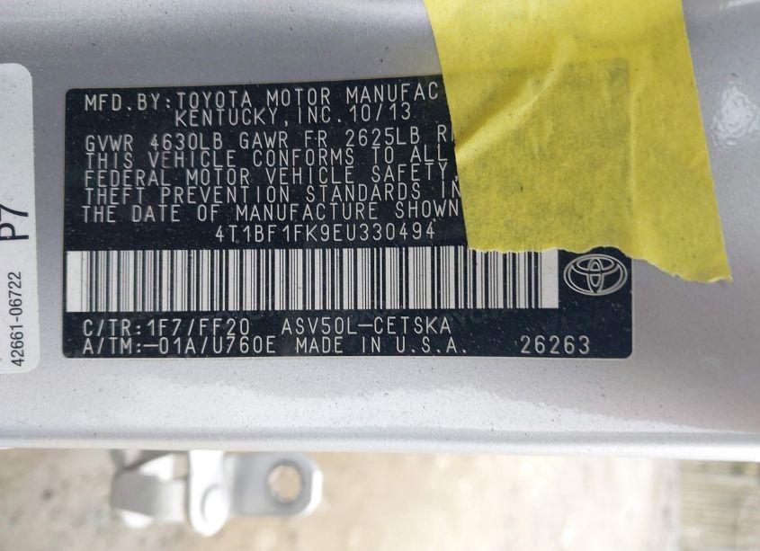 Photo 9 of 2014 Toyota Camry SE (VIN 4T1BF1FK9EU330494)