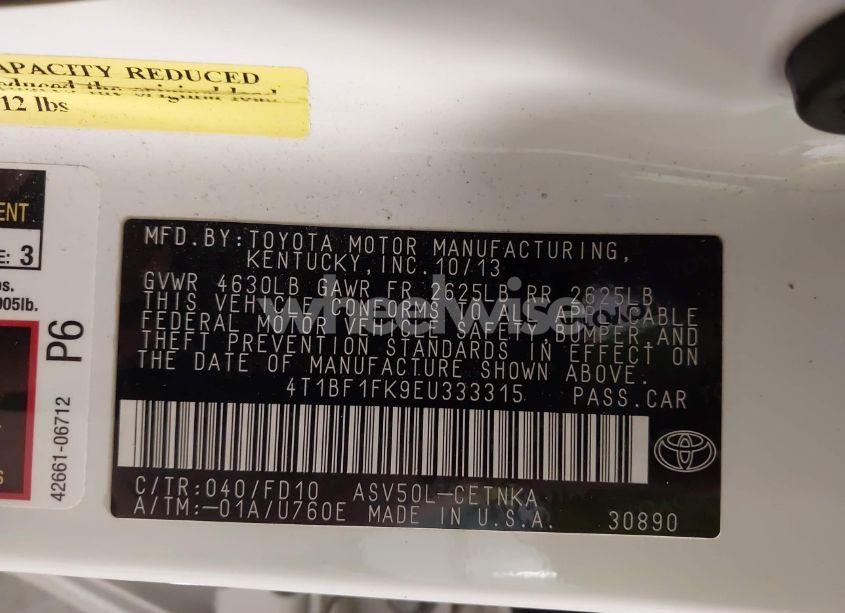 Photo 9 of 2014 Toyota Camry LE (VIN 4T1BF1FK9EU333315)