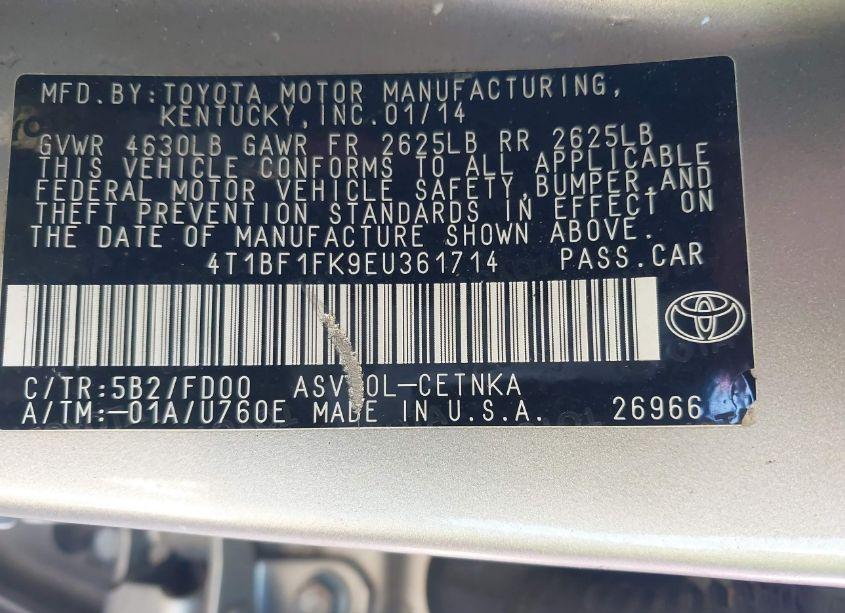 Photo 9 of 2014 Toyota Camry LE (VIN 4T1BF1FK9EU361714)