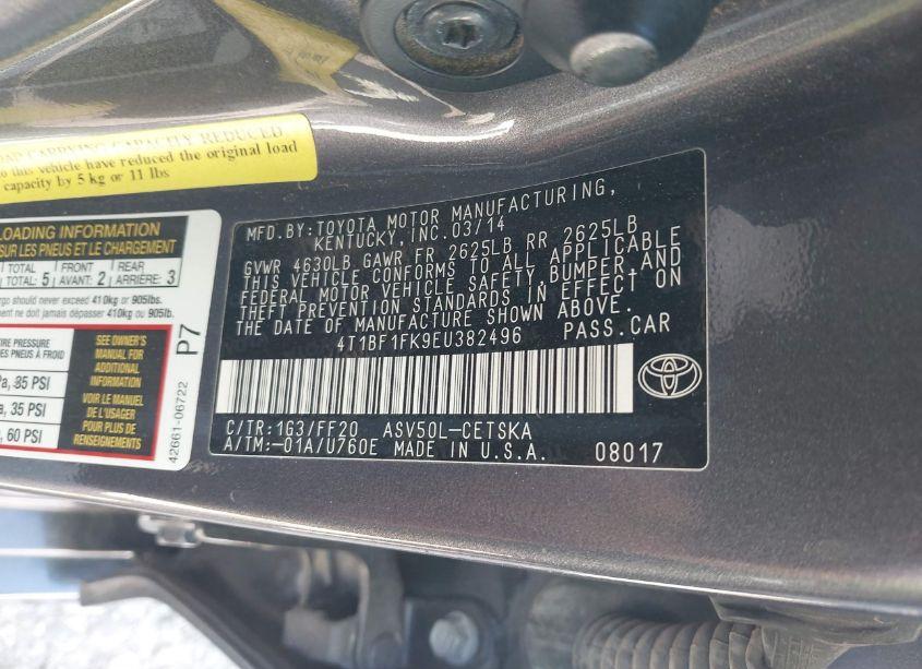 Photo 9 of 2014 Toyota Camry SE (VIN 4T1BF1FK9EU382496)