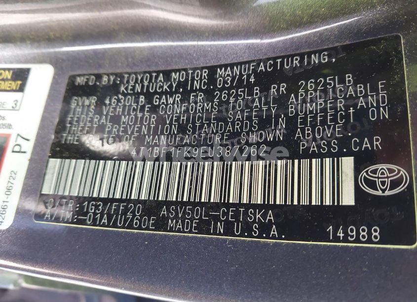 Photo 9 of 2014 Toyota Camry SE (VIN 4T1BF1FK9EU387262)