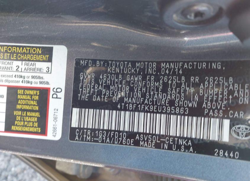 Photo 9 of 2014 Toyota Camry LE (VIN 4T1BF1FK9EU395863)