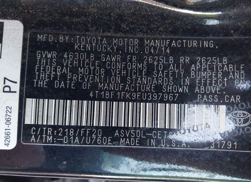 Photo 9 of 2014 Toyota Camry SE (VIN 4T1BF1FK9EU397967)