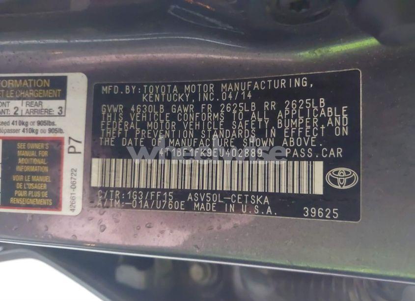 Photo 9 of 2014 Toyota Camry SE (VIN 4T1BF1FK9EU402889)