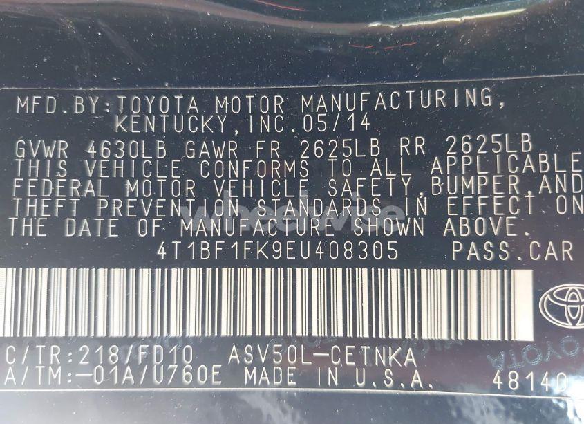 Photo 9 of 2014 Toyota Camry LE (VIN 4T1BF1FK9EU408305)