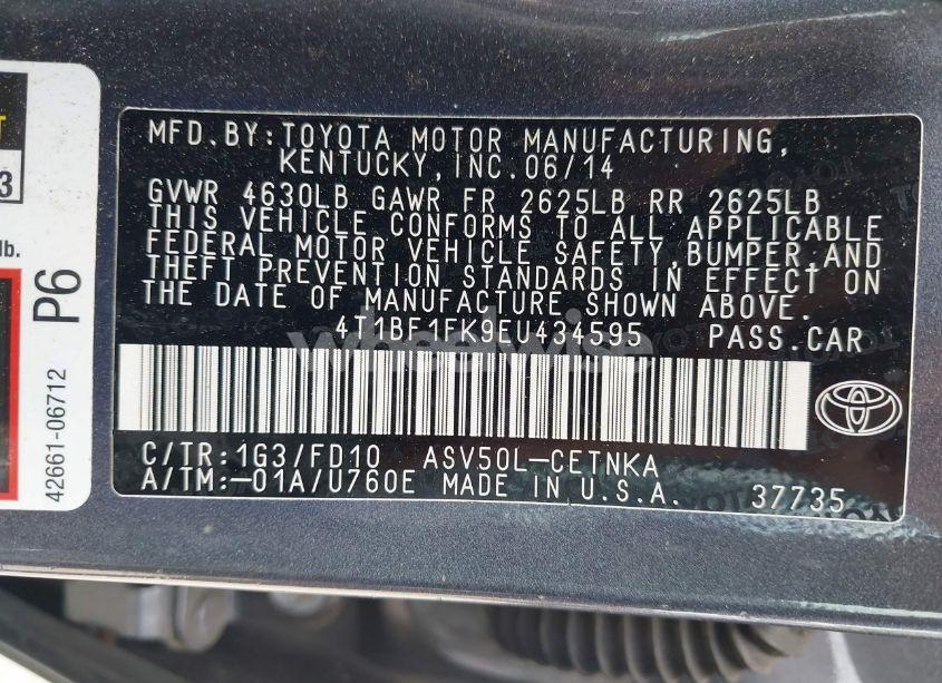 Photo 9 of 2014 Toyota Camry L/LE/SE/SE SPORT/XLE (VIN 4T1BF1FK9EU434595)