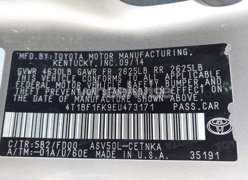 Photo 9 of 2014 Toyota Camry LE (VIN 4T1BF1FK9EU473171)