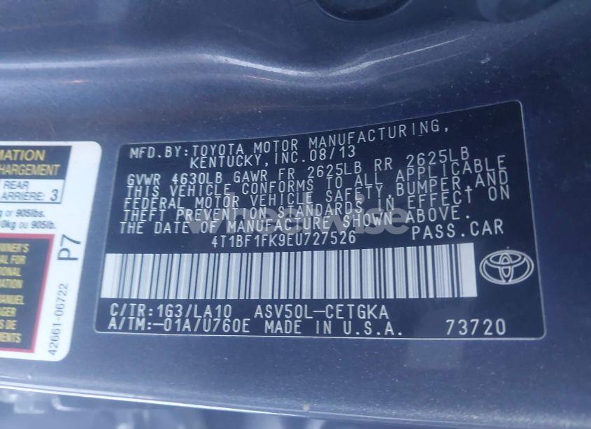 Photo 9 of 2014 Toyota Camry XLE (VIN 4T1BF1FK9EU727526)
