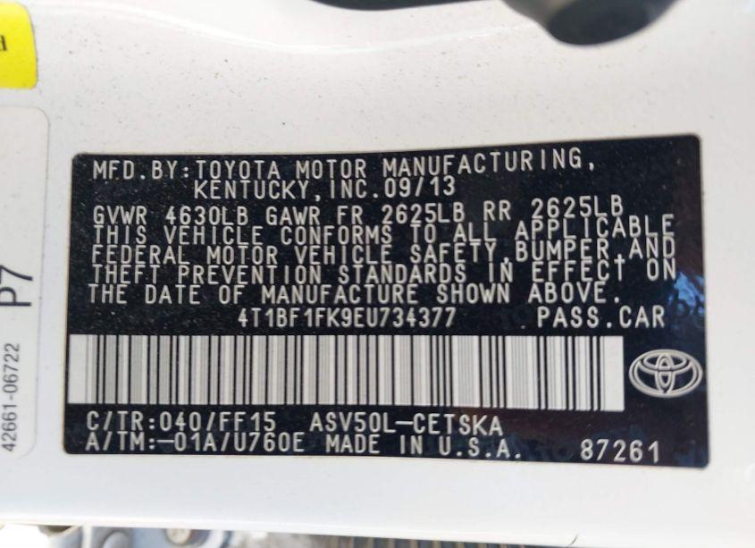 Photo 9 of 2014 Toyota Camry SE (VIN 4T1BF1FK9EU734377)